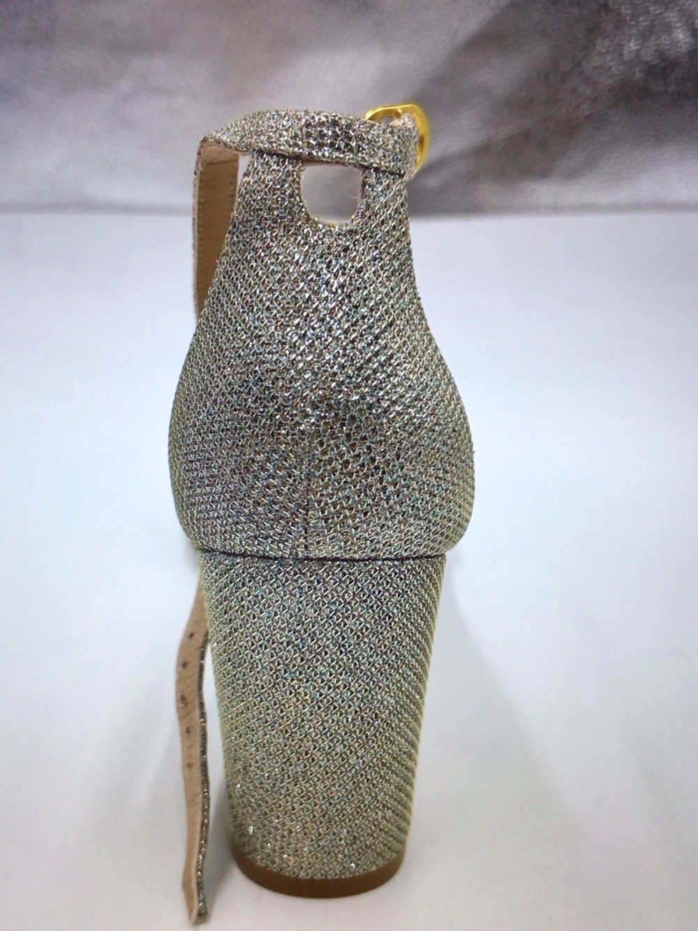 Stuart Weitzman Glittery Silver Open-Toe Ankle-Strap Heels - Picture 6 of 9